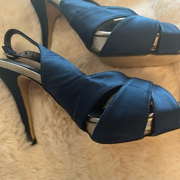 Pedro Miralles navy satin sling backs - Picture 8 of 16